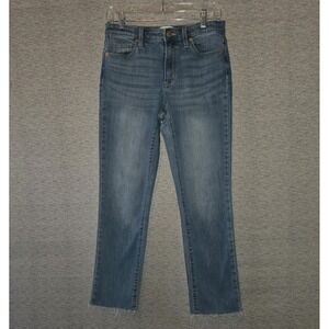 Universal Thread Womens High Rise Slim Straight Jeans 4/27R Blue Denim Raw Hem